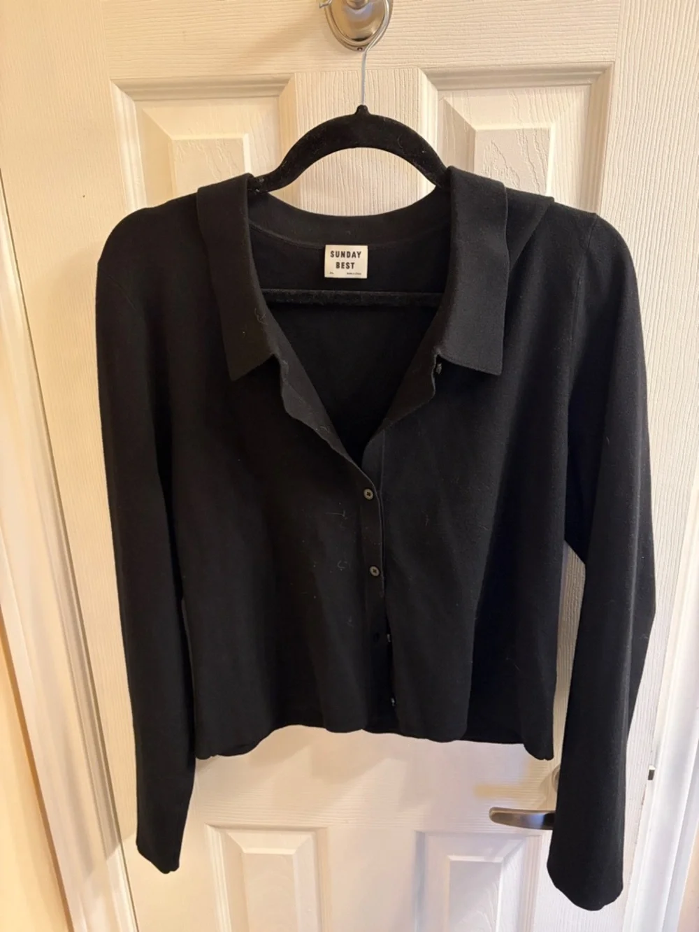 Aritzia Sunday Best Black Button-Front Collared Women's Cardigan - Picture 1 of 4